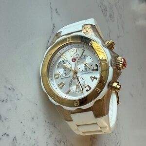 Michele Jellybean Silicone Strap Watch White and Gold Color
